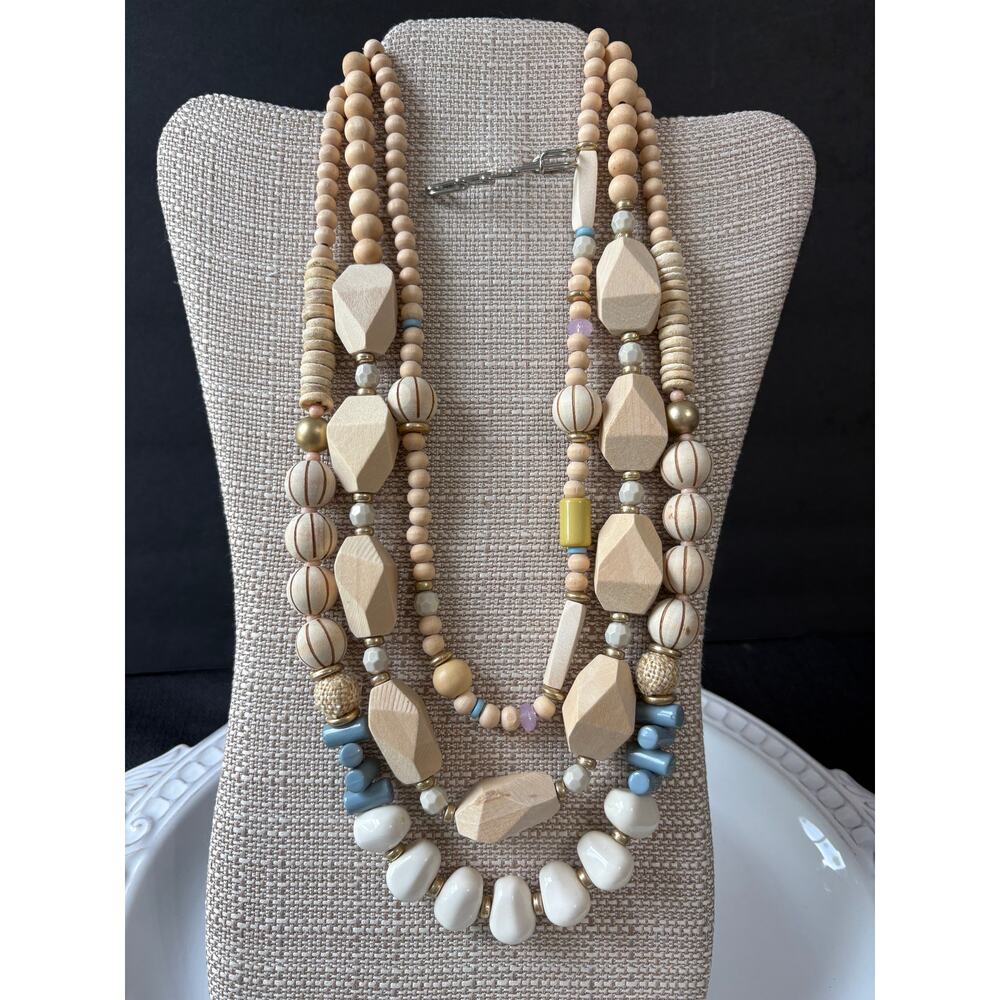 Plunder Marielle Wood Bead Multi Strand Necklace NWOT